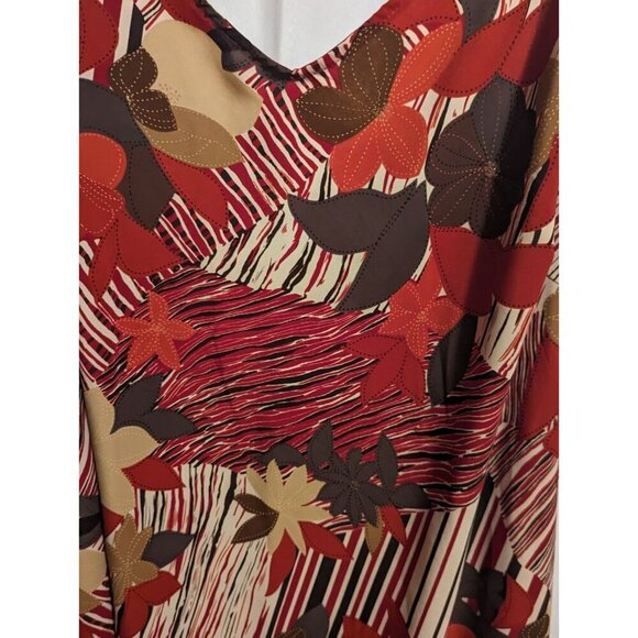 ASHLEY STEWART Burgundy Red Brown Tan Ruffle Midi Dress 24 Sleeveless Summer - Picture 2 of 11